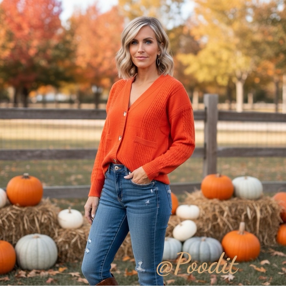 THINKABLE orange button front cardigan size M L
